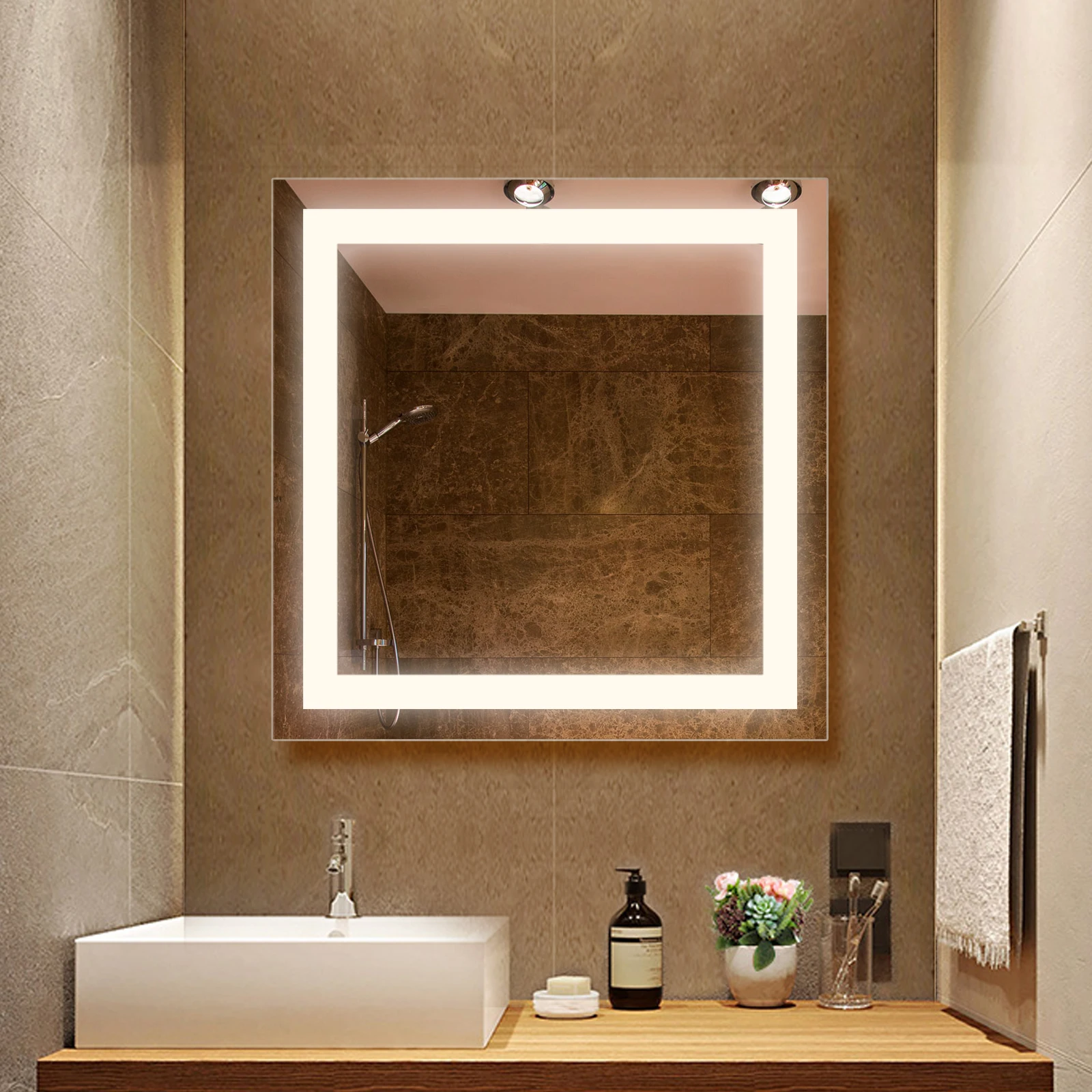 factory modern wall hanging bathroom mirror with led lights