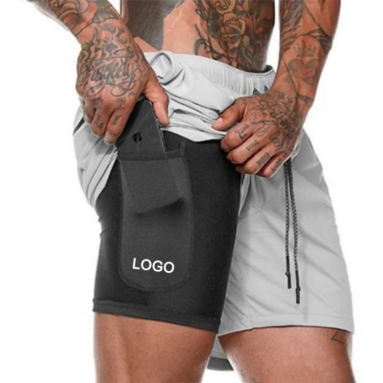 

Summer men's quick-drying fitness sports shorts European American fashion custom double layer gym sweat shorts for men