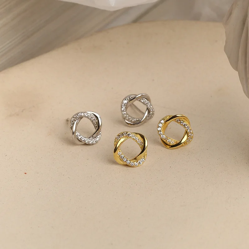 

Daidan Girls Fancy Zirconia Jewelry 18K Gold Plated Silver Twisted Stud Earrings