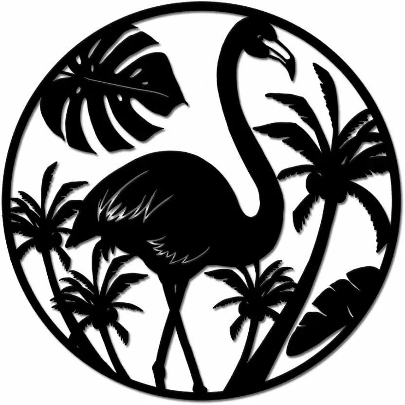 

Yinfa Metal Wall Art Decor Tropical Flamingo And Palm Tree Wall Plaque Hanging Artwork TY2284, Black