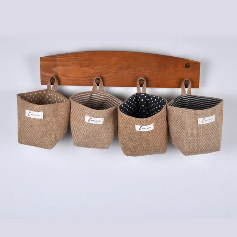 

Flower Pot Cosmetic Bag Home Decor Small Storage Sack Stripe Dot Hanging Storage Basket Jute Sundries Bag, Customized color