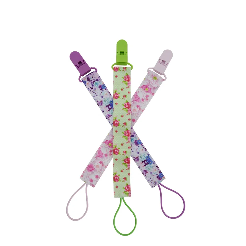 

Fancy flower satin ribbon polyester baby girl pacifier clips