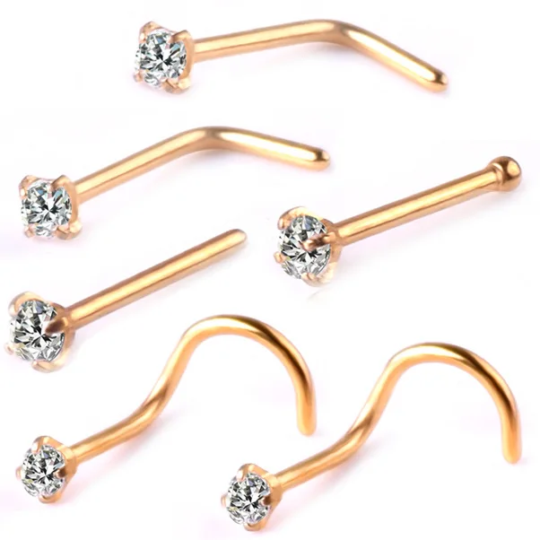 

Wholesale medical stainless steel nose studs multifunctional zircon nose stud golden piercing ornament hot sale