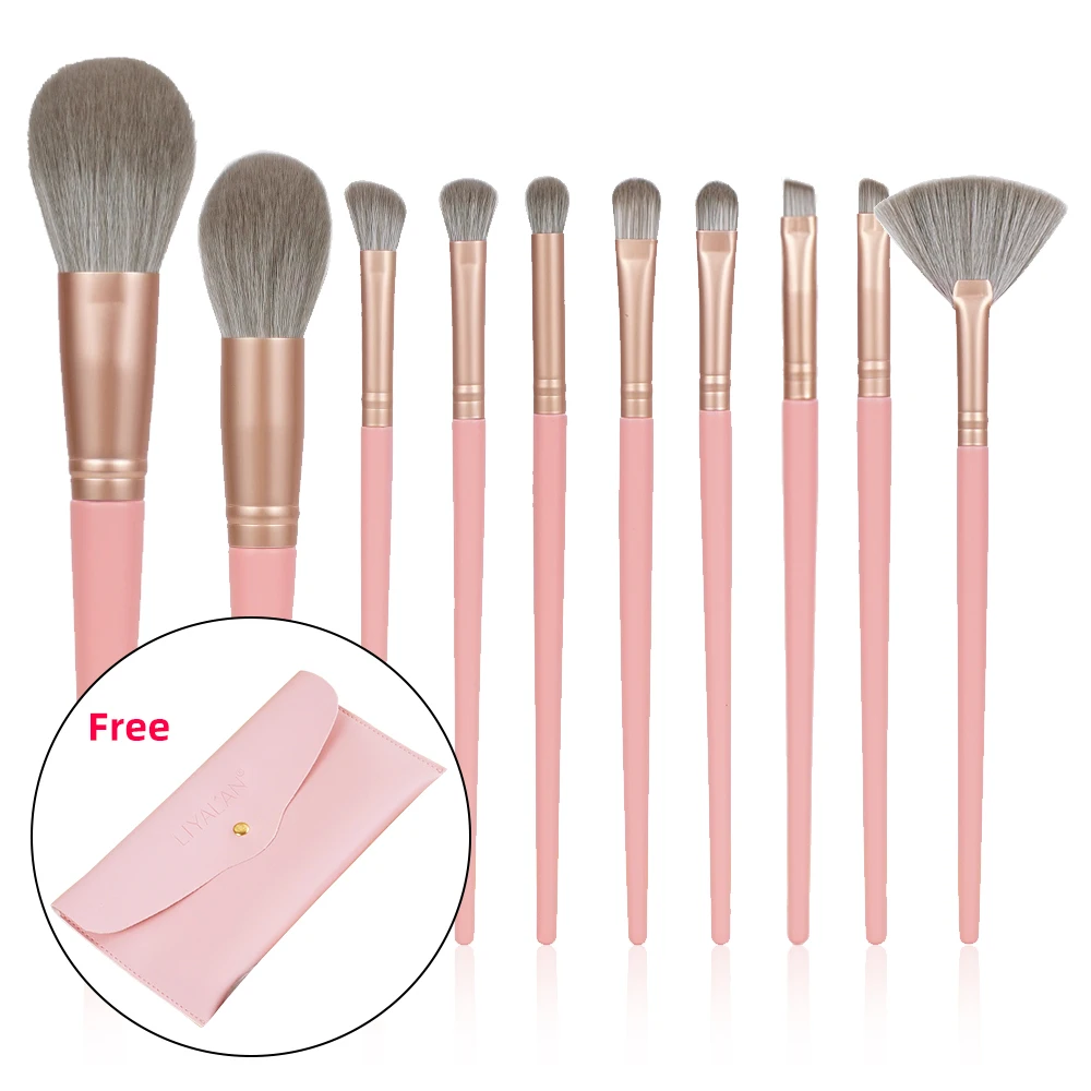 

Private Label Make Up Brushes Cosmetics Vegan Pink 10 Pcs Makeup Tools Brush Set With PVC Cosmetic Bag