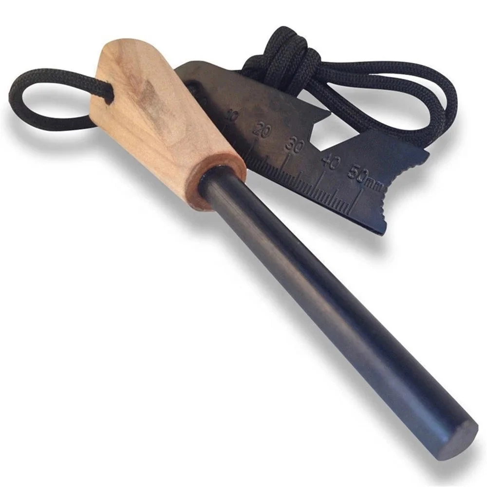 

Outdoor Multi-Tool 3/8" Fire Steel Wood Handle Ferro Rod Flint Fire Starter for Survival, Firestarter wood wool handles