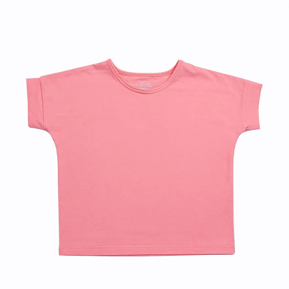 

RTS Baby Girls Summer Short Sleeve T Shirts Clothes Solid Color Cotton O Neck Customized Logo T Shirts