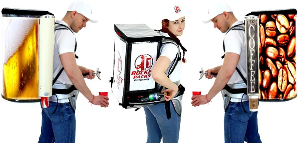 
Rocketpacks portable backpack water dispenser for 19 Liter Beer Cola Coffee - vendor vending seller hawker mobile portable 