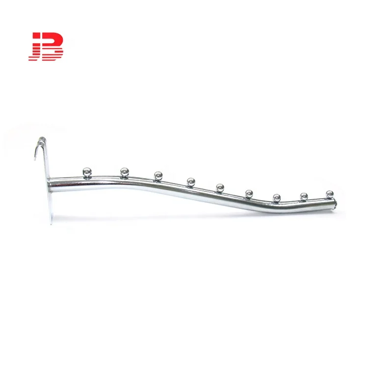 7 beads bended round tube supermarket metal chrome waterfall display hook for gridwall factory