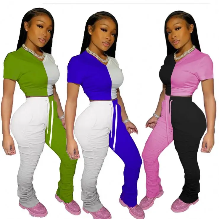 

stacked leggings Women Pant Sets Crumple Long Pants 2 Piece Set Women Two Piece Set Women Clothing Summer