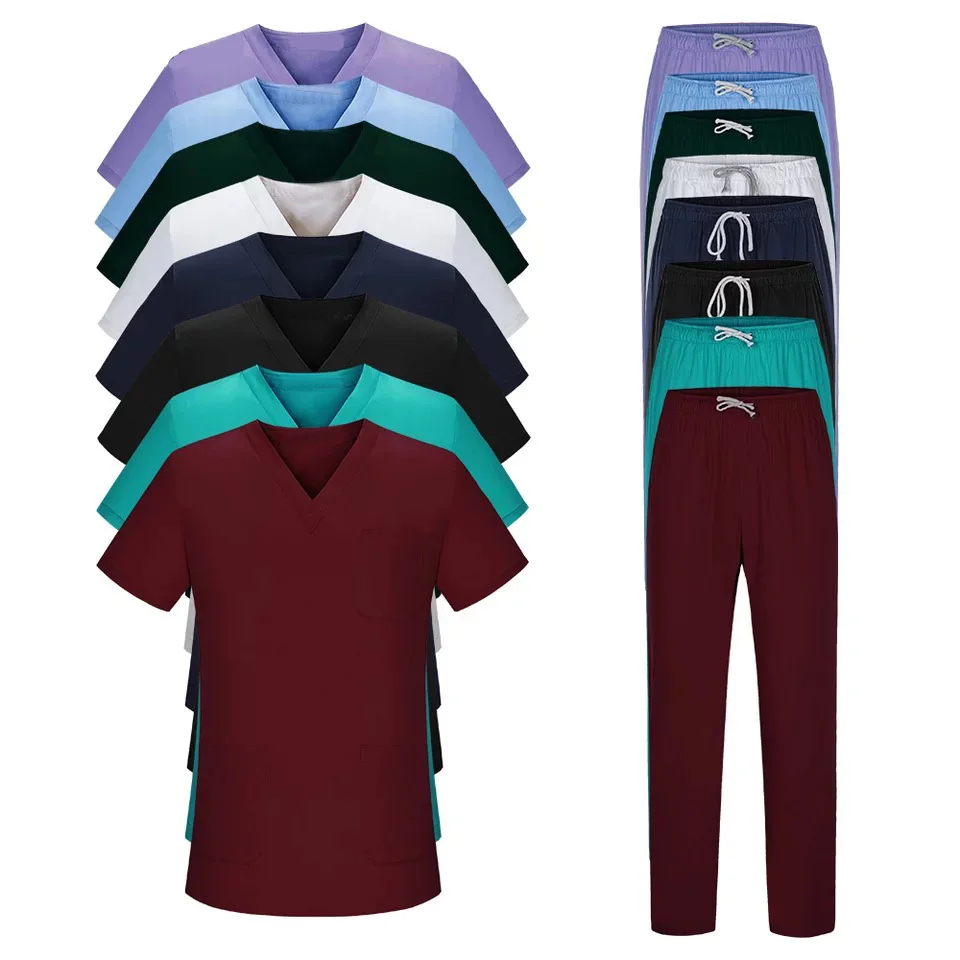 

Multiple Colors Unisex Short-Sleeved Split Work Scrub Uniforms Sets, Purple,green,blue,black,navy customized color