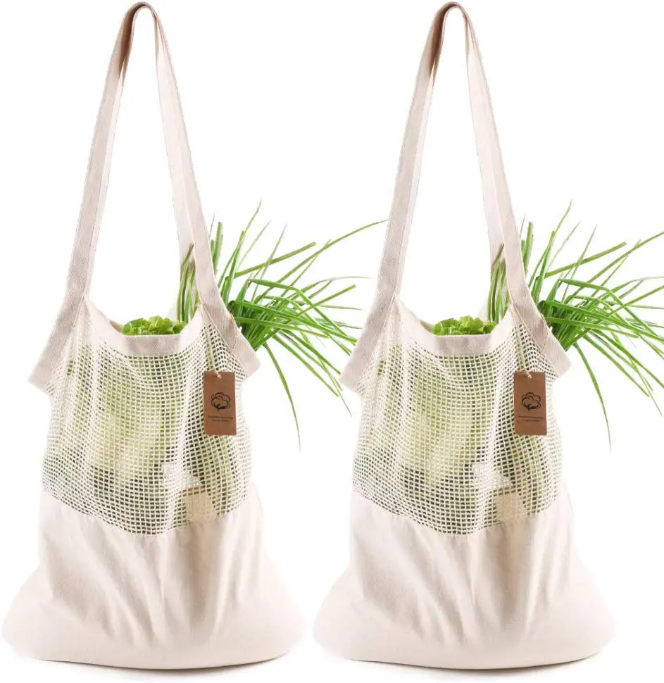 

Reusable Grocery Bags Cotton Mesh Net Stretchy Bags Shopping Market Bags, Natural