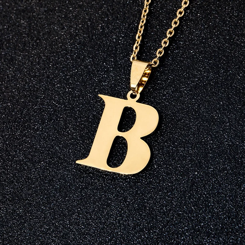 

Fashion Gold Plated 26 Alphabet A-Z Minimalist Intial Necklace Initial Letter Stainless Steel Necklace, Gold color ,steel color