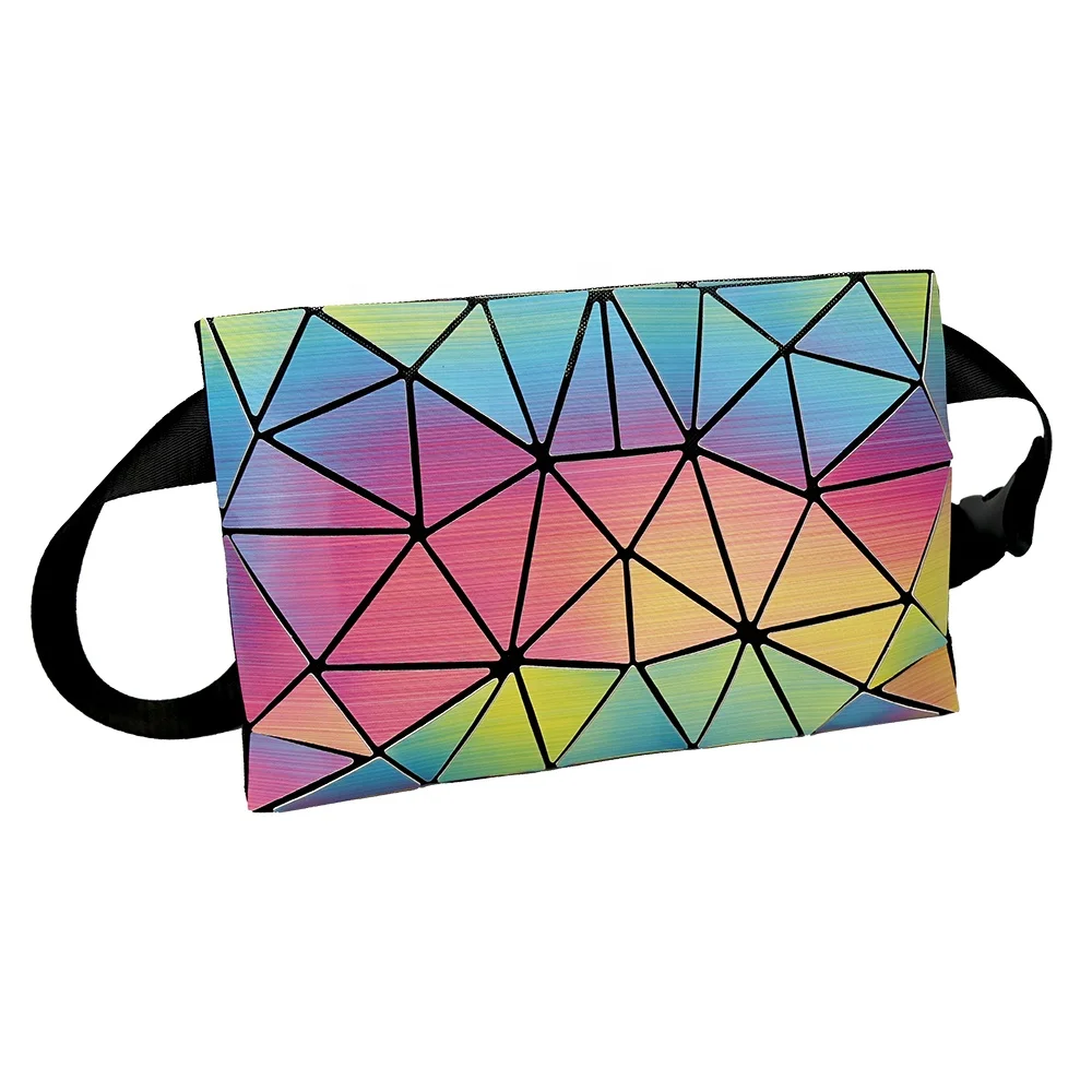 

Designer PU Waterproof Hasp Bag Geometric Rainbow Gradient Color Waist Bag For Women