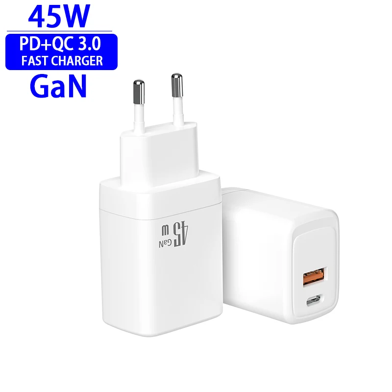 

Mobile Phones Fast Adapters GAN 45W Gan Dual Usb A Type C Laptops PD Qc 3.0 Wall Charger For Iphone13 14 14 pro