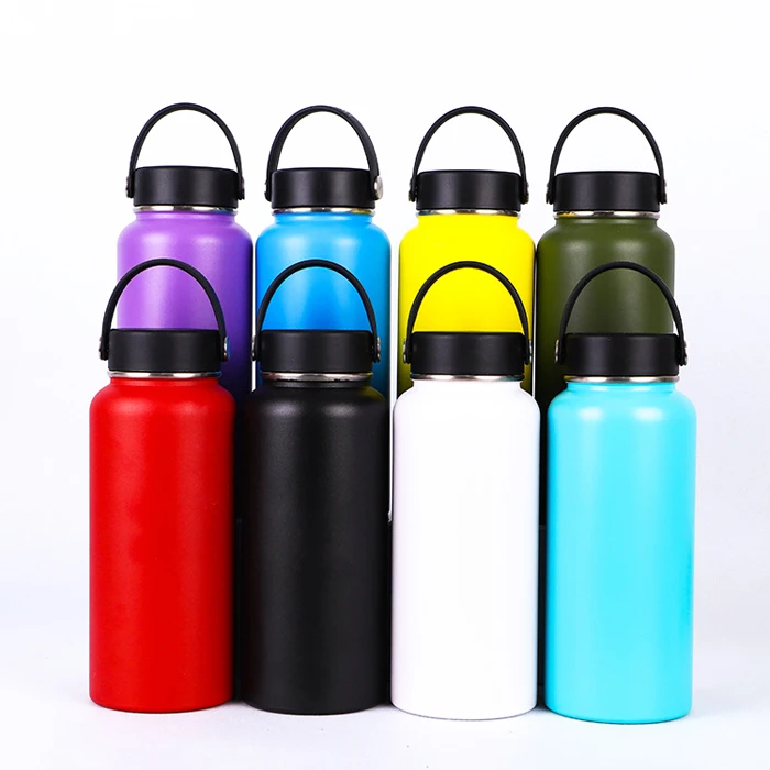 

Factory price 32 oz stainless steel double walled wide mouth termos hydro insulated water bottle flask with flex cap, Customized color