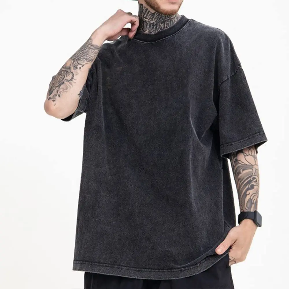 OEM Luxury 100% Cotton Unisex Drop Shoulder T-shirts Hip Hop Streetwear Black Oversized Custom Men t Shirt