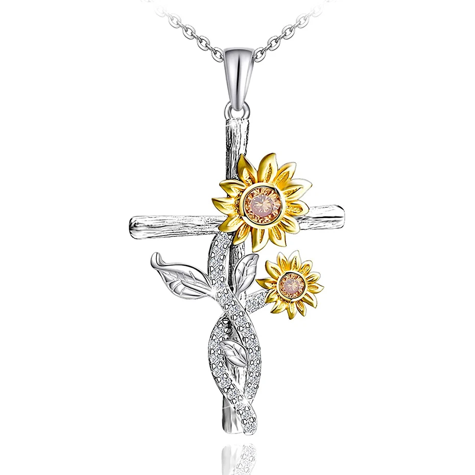 

Rose Valley Cross Sunflower Necklace Hot Selling Jewelry Pendant Gold plated Two Tone Jewel Fashion Gift For Lover YN047
