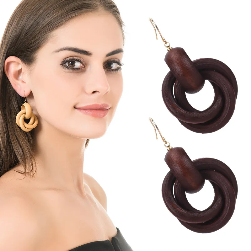 

Fashion European And American Vintage Oak Earrings Women's Personality Spiral Wood Earrings Accessories, Colorful