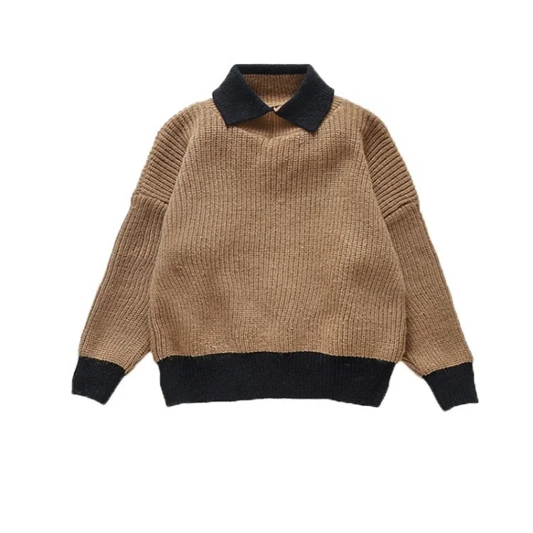 

B61898A Boy's autumn/winter sweater 2019 new Korean version of children's fashion sweater with boy style lapel sweater, Rice/coffee
