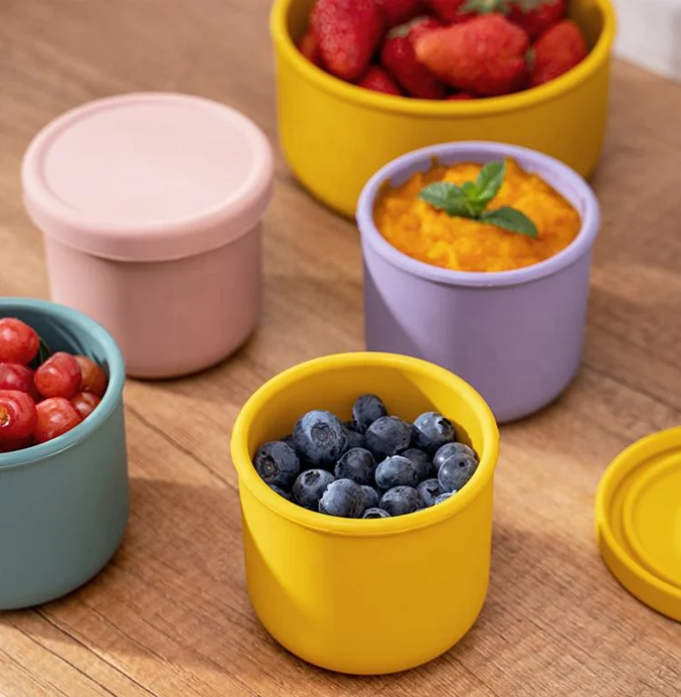 

Ready To Ship Easy To Carry Out Food Multi-function Silicone Box High Temperature Resistance Bento Lunch Box, Yellow & green & pink & purple & grey