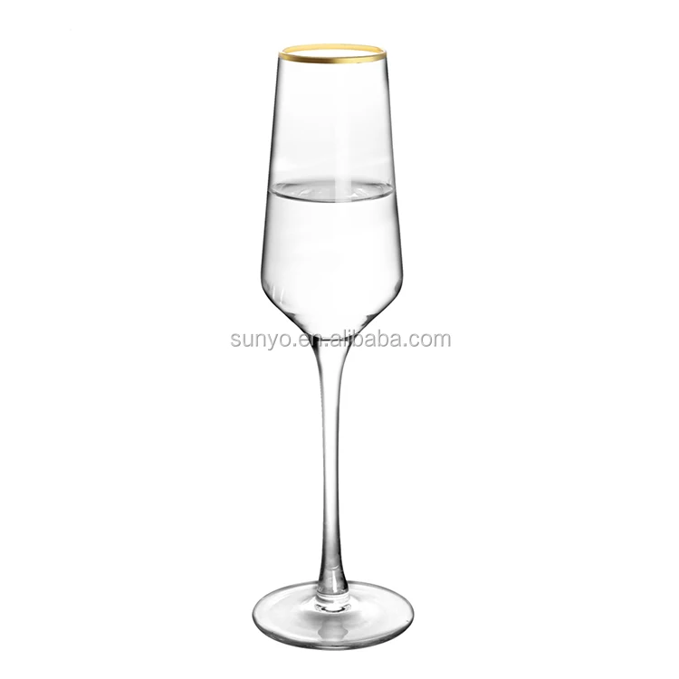 Customized Gold Rim Fluteshaped Champagne Glass Wedding Party Blowing