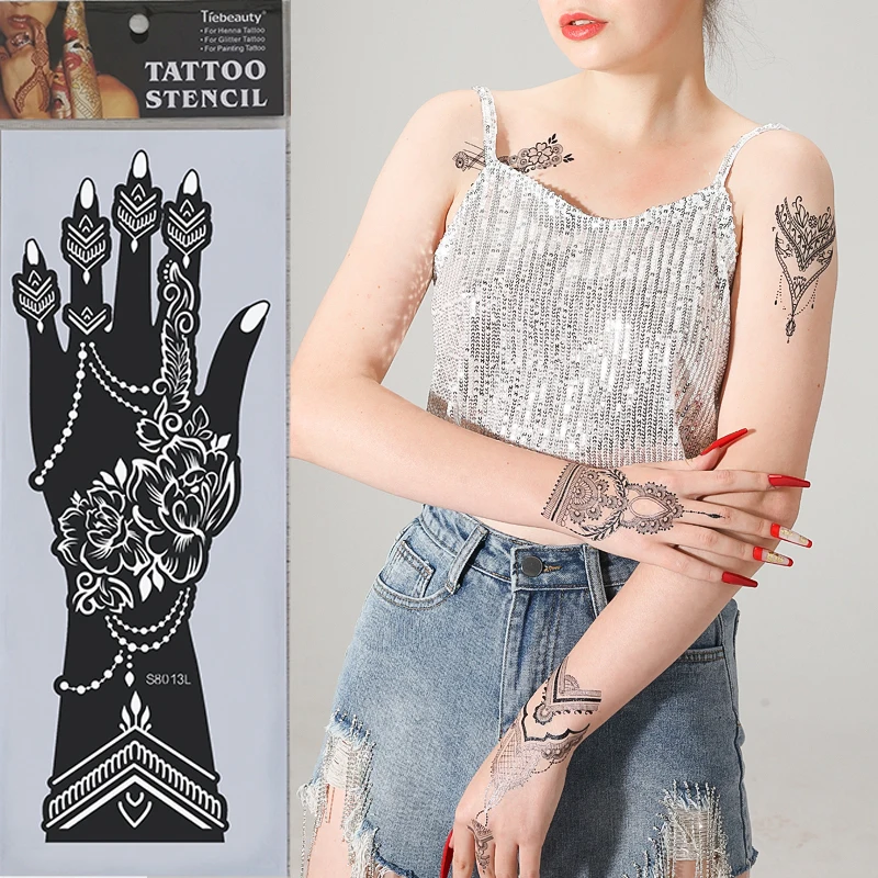 

Customized Hand Wrist Henna Painting Stencil DIY Reusable India Henna Mehndi Tattoo Henna Stencil Flower