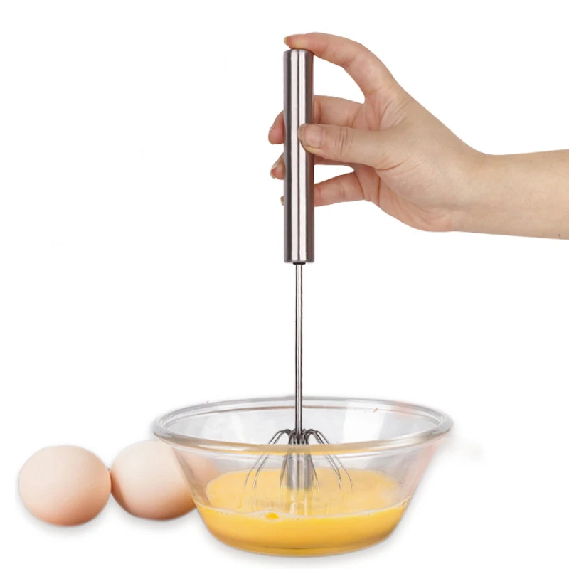 

Kitchen Push semi automatic ball egg whisk manual stainless steel mini egg beater Cream whipped food mixers cake tools, Metal silver