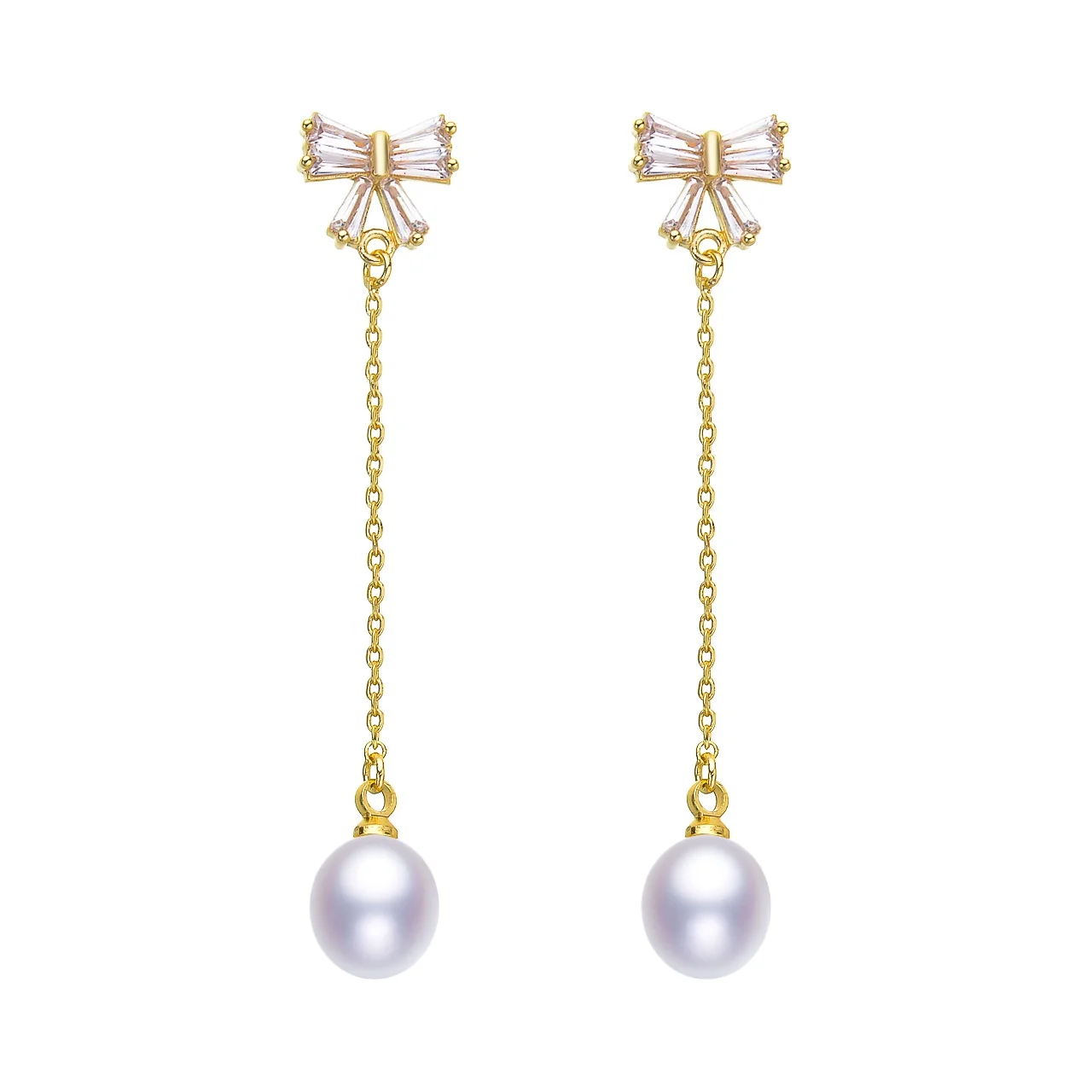 

Promotional top quality freshwater pearl bow tassel earrings silver Fashion Woman Accessories, White