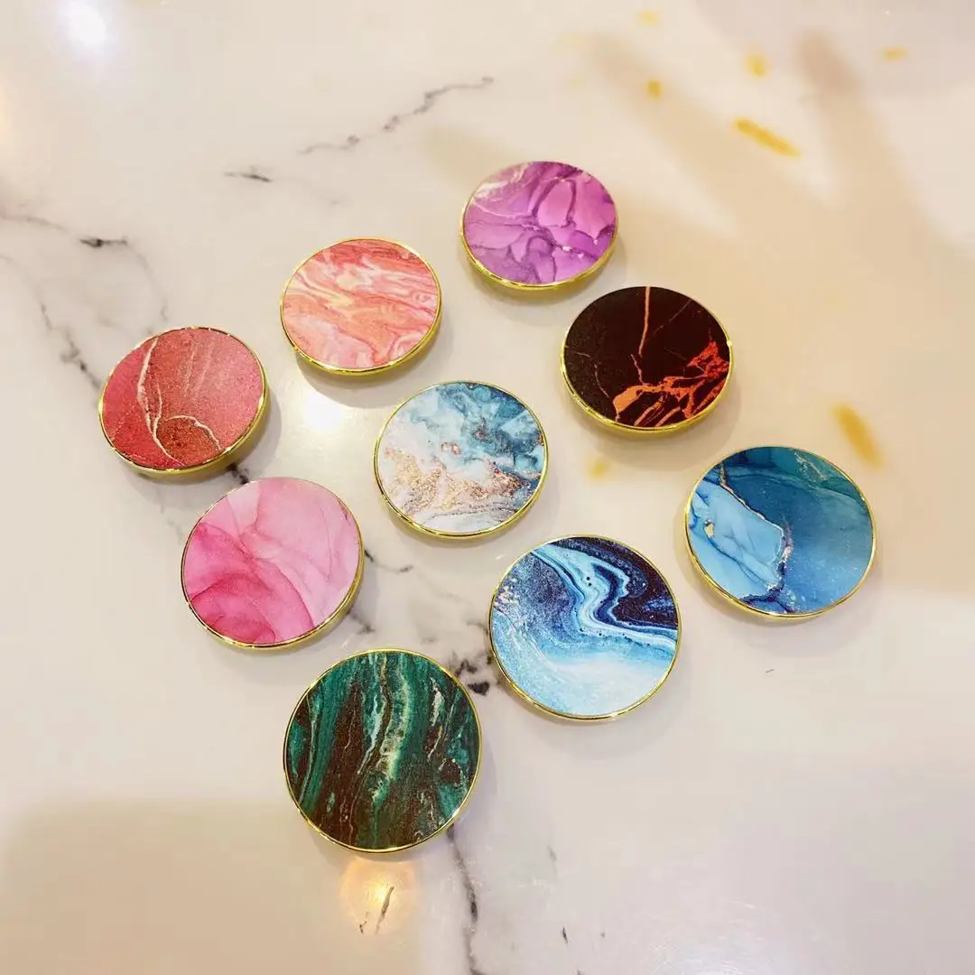 

Factory Marble Gold Border Round Shape Adjustable Mobile Accessories Phone Holder Phone Socket Grip For ipad Tablet Stand