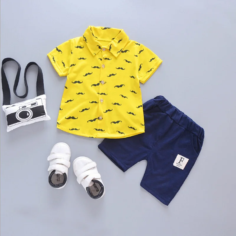 

Summer Print Moustache Baby Boys Clothes Sets 0-4 Year Old 2pcs Baby Boy Clothes, White / yellow / green / pink