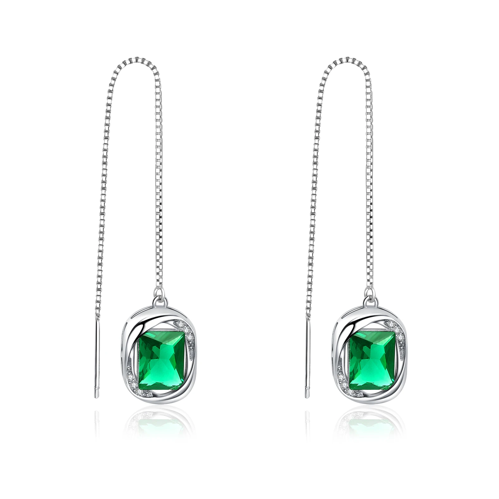 

Slovehoony 925 Sterling Silver Green Cubic Zirconia Dangle Earrings Threading Ear Line Jewelry