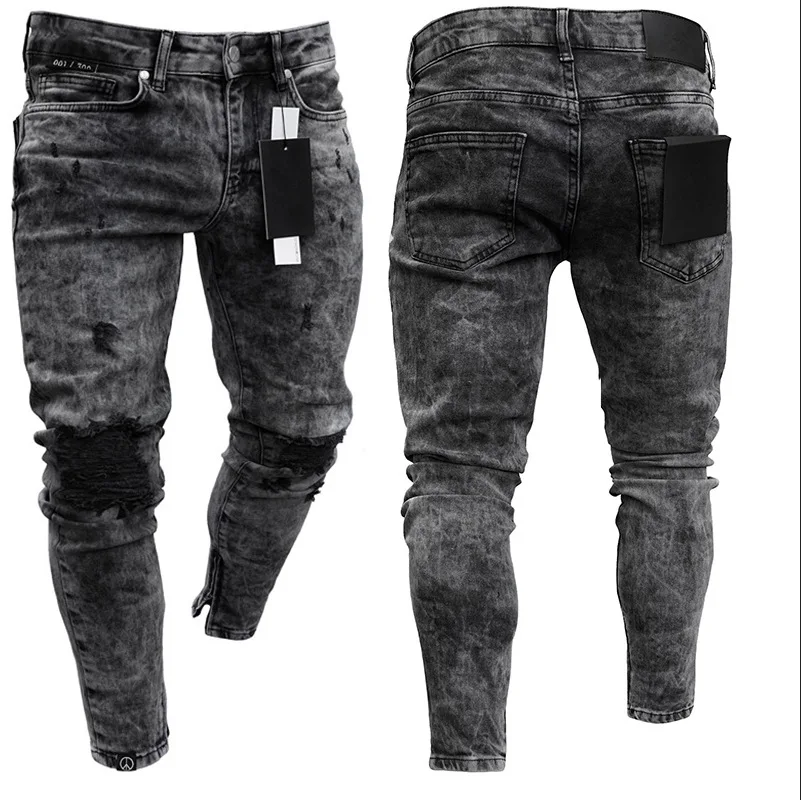 

Fashion Men Jeans Hip Hop Cool Streetwear Patch Hole Ripped Skinny Jeans for trousers men Factory Price Broken Destroy men Jeans