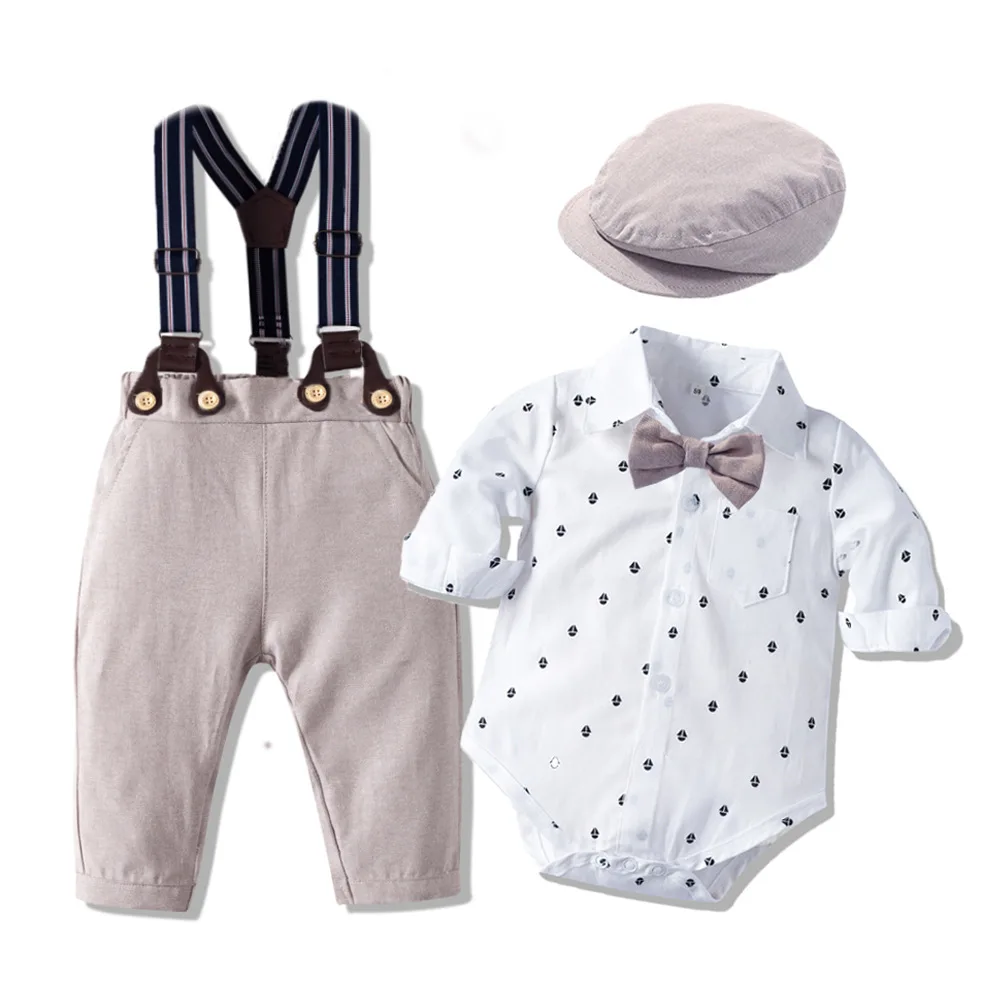 

Newborn Baby Boys Clothes Set Gentleman Tie T-shirt +Shorts +hat Baby Suit Infant baby Clothing, As picture