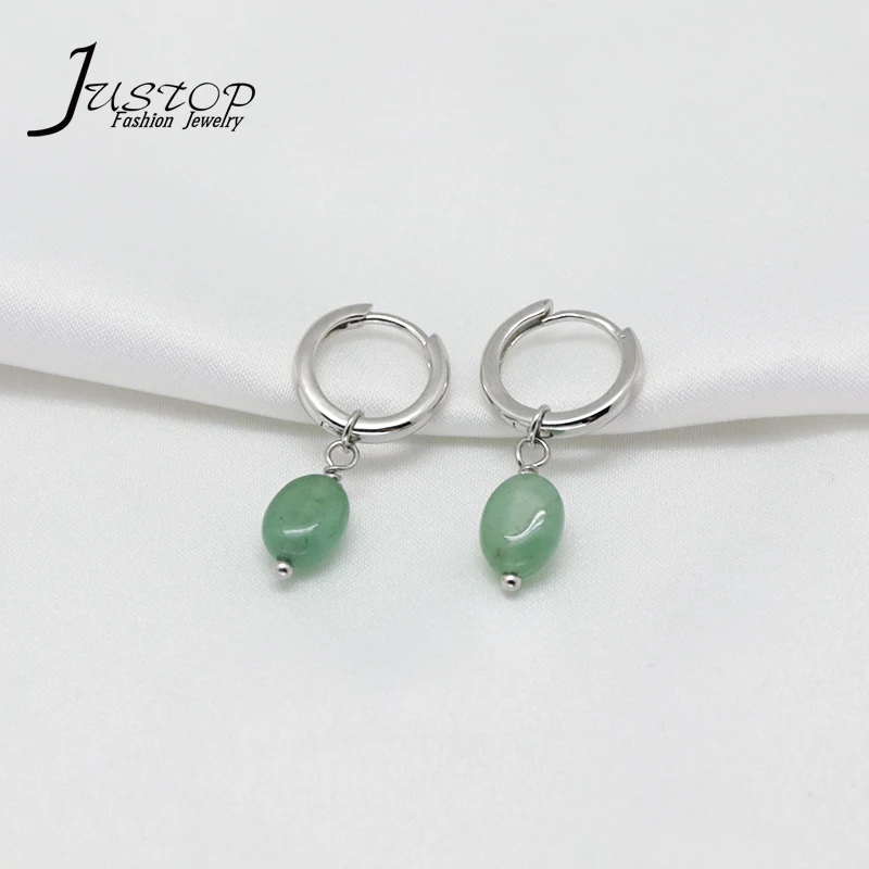 

Natural Stone 925 Sterling Silver Hoop Green Aventurine Small Jade Earrings