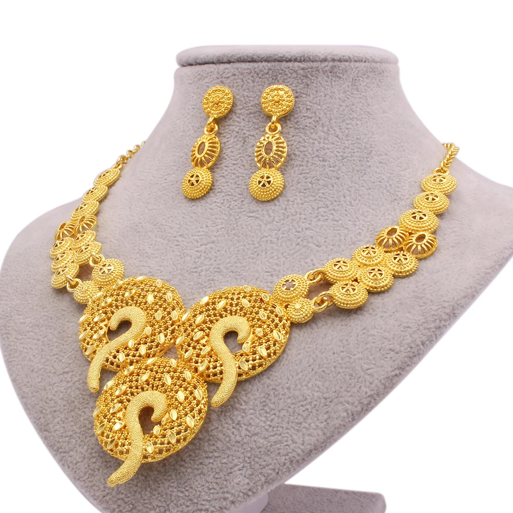

Luxury jewelry sets for women 18K gold plated necklace pendant earrings Indian wedding neckless bridal gifts filled jewelery set