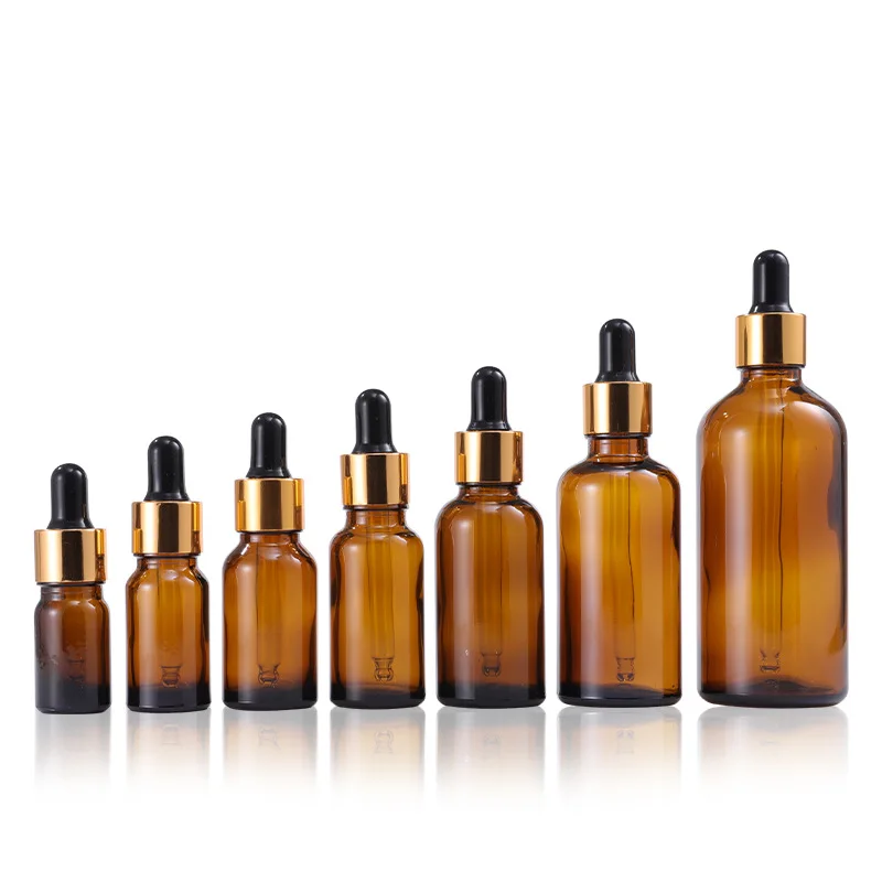 

Best Selling Empty 5ml 10ml 15ml 20ml 30ml 50ml 100ml Amber Glass Essential Oil Dropper Bottles with Different Lids