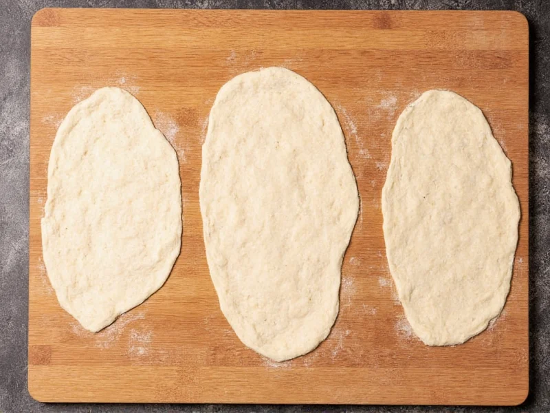Three quick pizza crust variations on wooden board