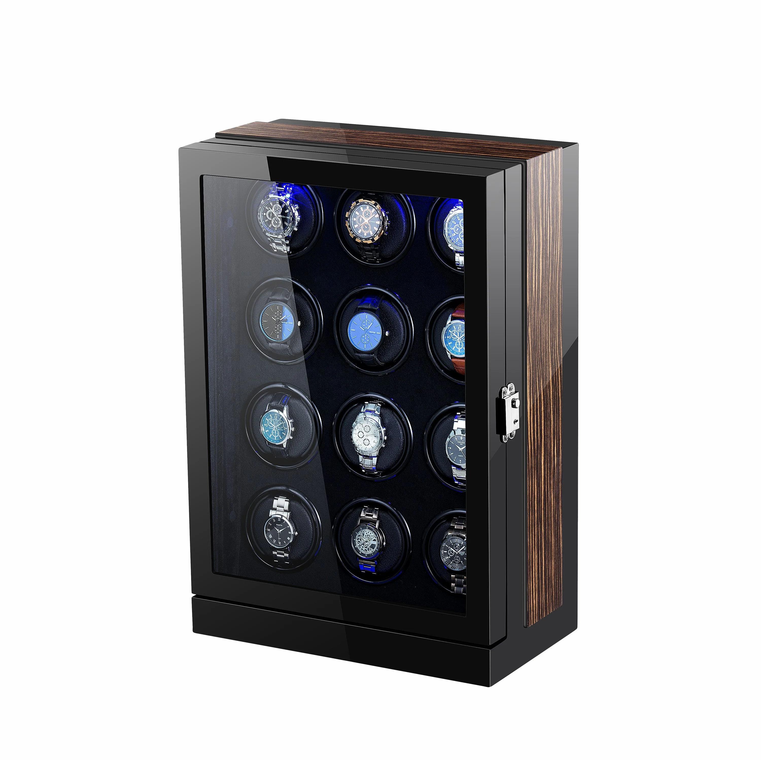 

Large luxury touch screen wooden automatic watch winder for 12 watches, Black