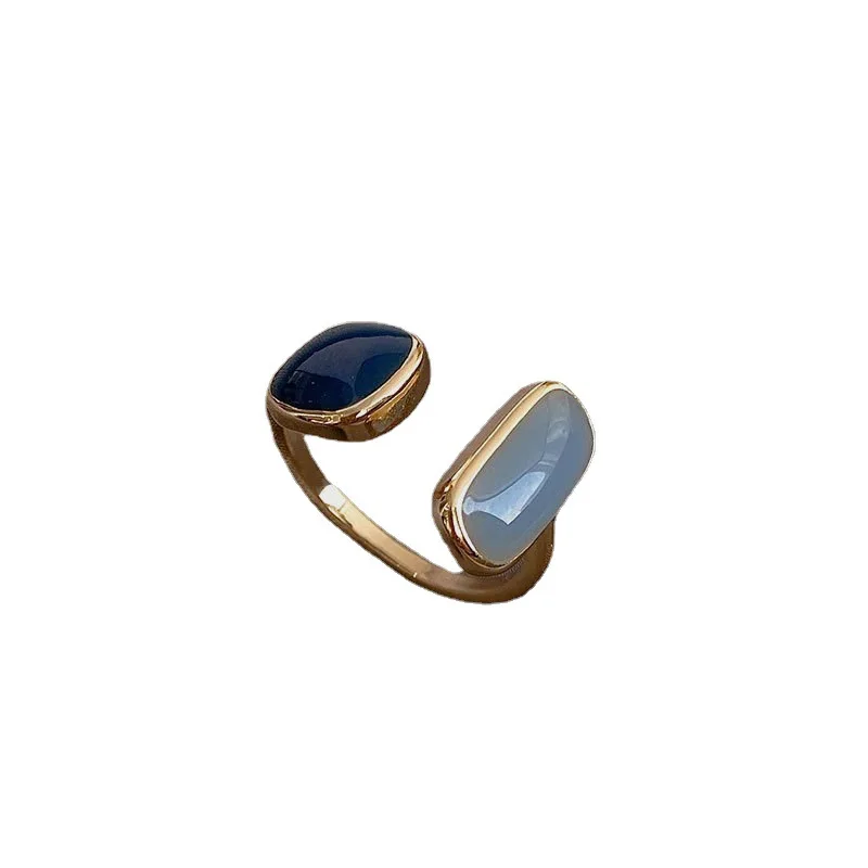 

2021 Fashion Temperament Square Blue Oil Dripping Finger Ring 18k Gold Plated Simple Opening Ring