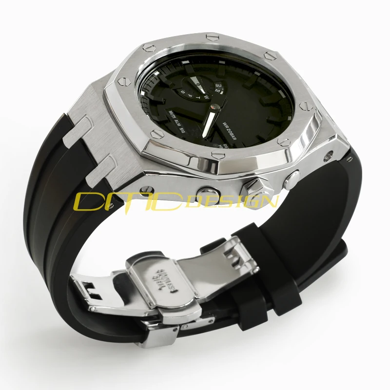 ON SALE GA2100 Metal Case with Crown Rubber Strap Band for G Shock  GA-2100 GA2110 AP oak bezel modification replacement