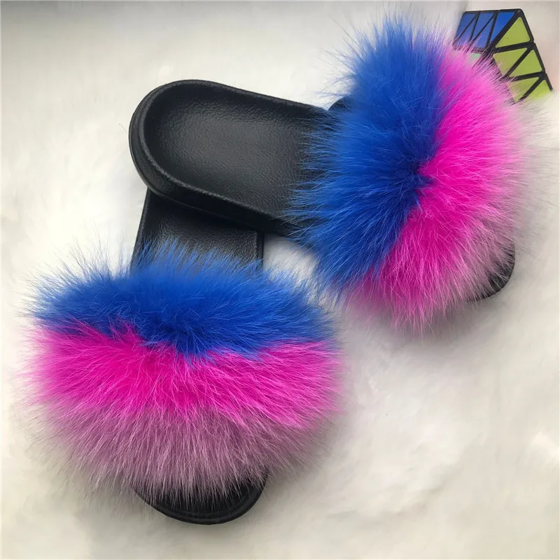 

Ladies Wear Fur Beach Sandals Summer 2021 Flat Fur Slipper For Adult