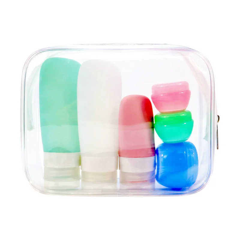

Custom design tsa approved portable refillable silicon 4-in-1 travel kit set empty shampoo tubes travel toiletry lotion bottle