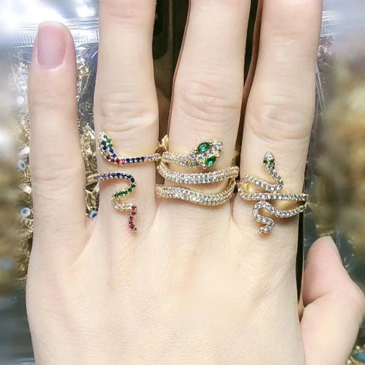

RM1078 fashion women Rainbow CZ Micro Pave Snake Finger Rings