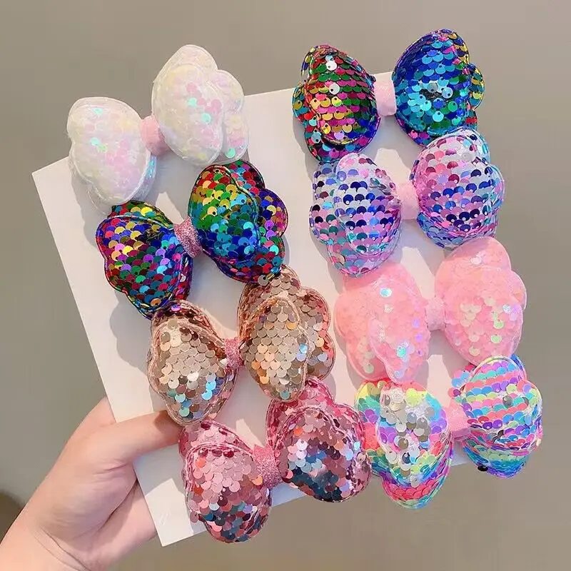 

Korean Style Kids Colored Bowknot Hair Pins Girls Hair Accessories Sparkling Sequined Hairpin Shining Bows Hair Clips For Party