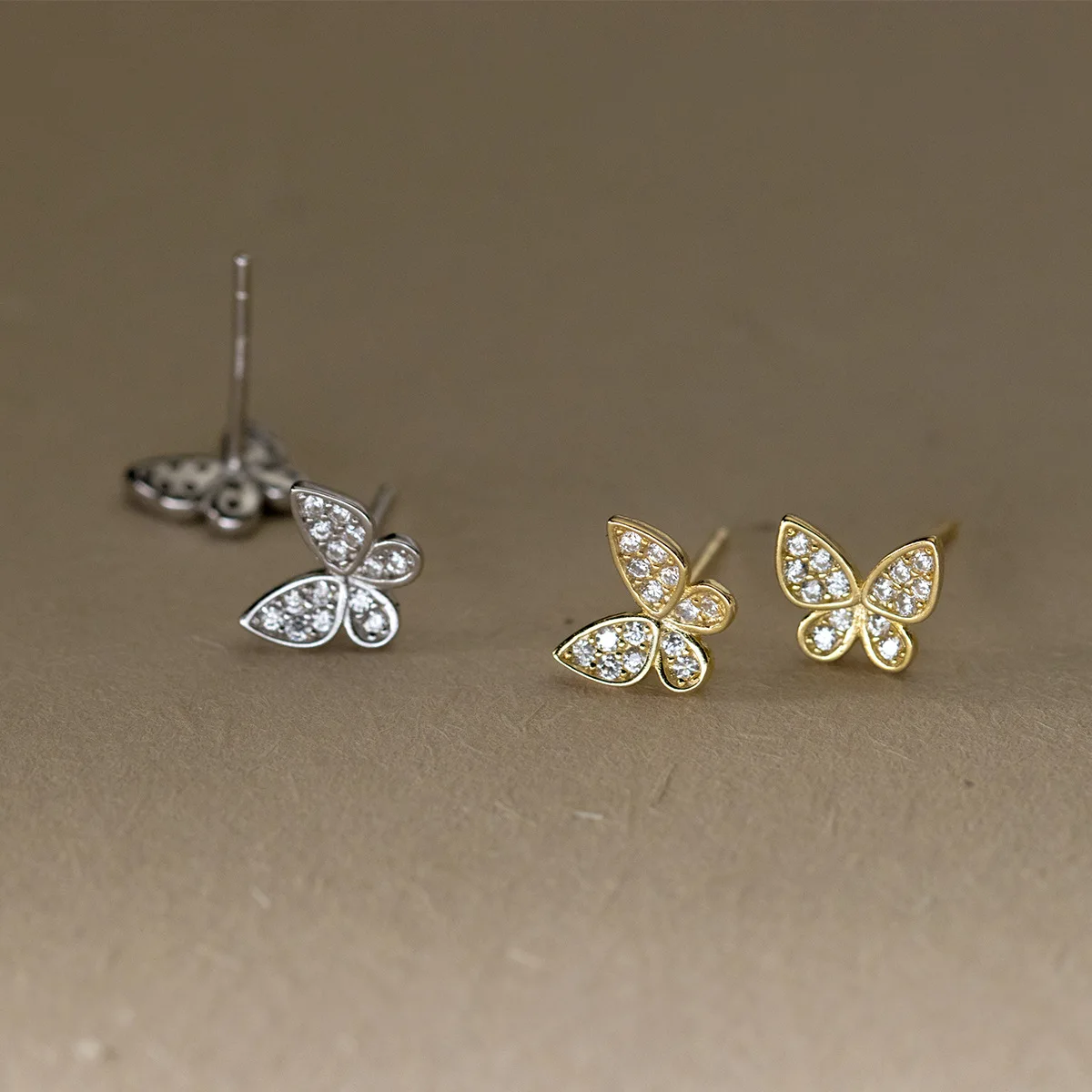 Fashion Jewelry Earring 925 Sterling Silver butterfly Diamond Earrings Gold Plated Stud Earrings for Women Girls