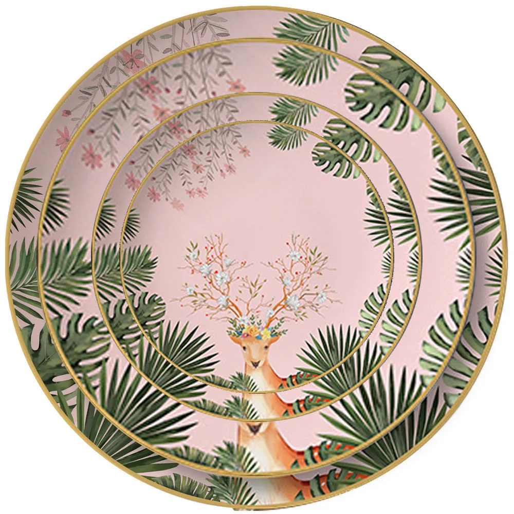 

Customized pink home Christmas deer flower pattern dishes