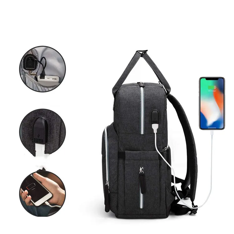 

2021 New diaper bag fashion quilted backpack with sequence extendable folding crib multifunction waterproof travel, Dark grey,pink