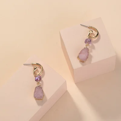 

INS Trendy Eardrop Geometric Transparent Natural Stone Drop Earrings C Circle Crystal Cluster Dangle Earrings