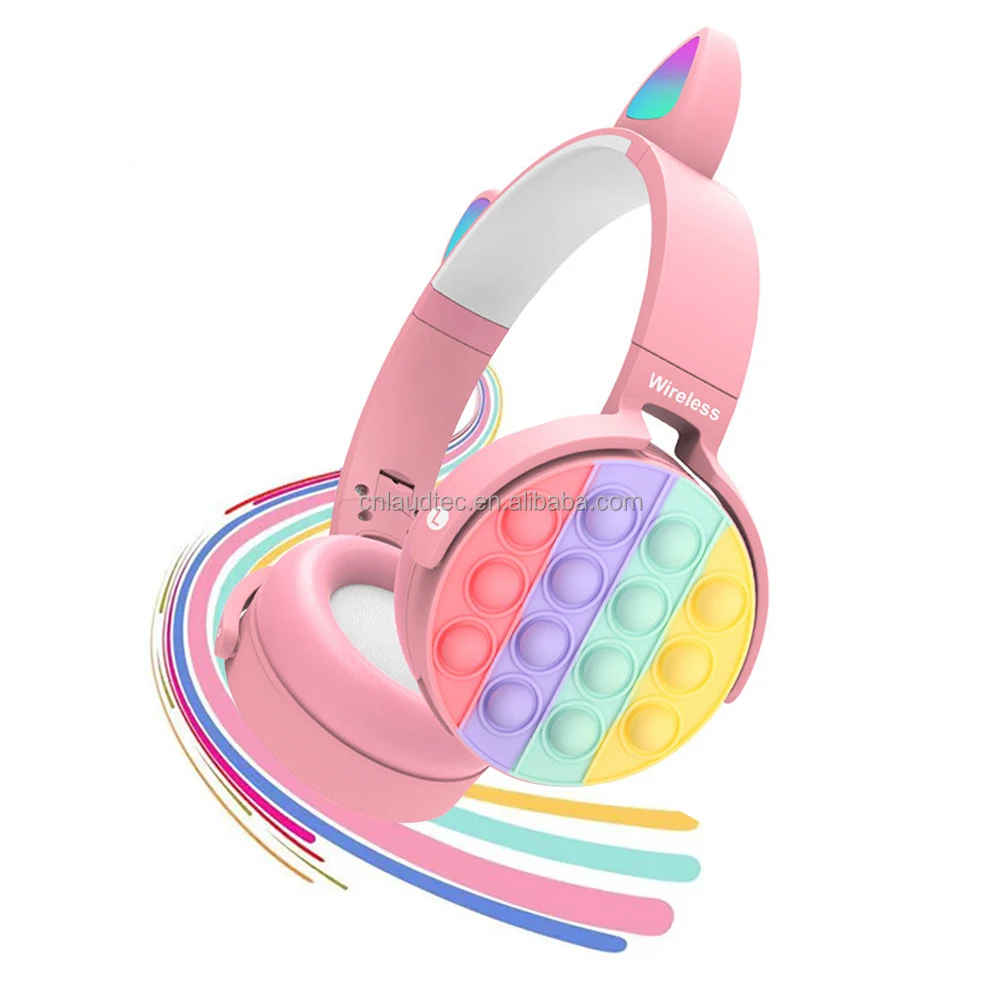 

Laudtec Bubbles Cat Ear Headset Fidget Cat Auriculares Fidget Popping Push It Bubble Fidget Wireless Cat Ear Headphones Earphone, Rainbow color