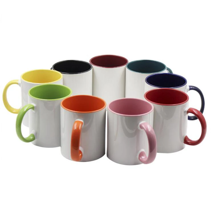 

11oz Products for Sublimation Blanks Coated Inner and Handle Color Cups Mugs for Sublimation, White with inner color